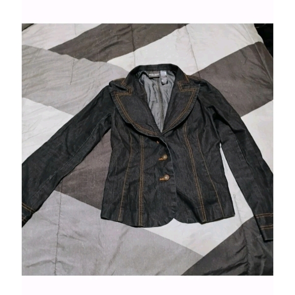 Bisou Bisou Jackets & Blazers - Bisou Bisou Dark Blue Blazer with Brown Stitching